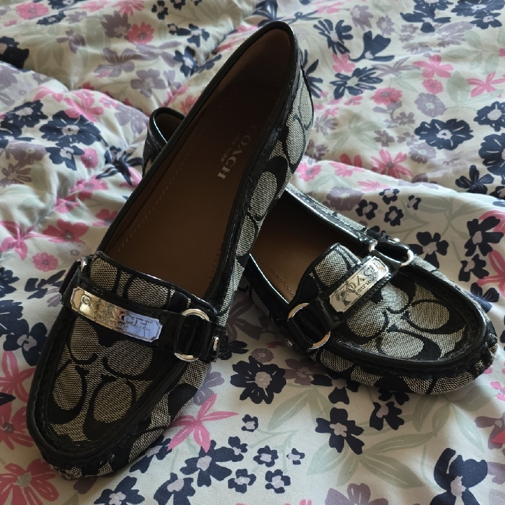 Coach Black and Gray Flats with Signature Monogram